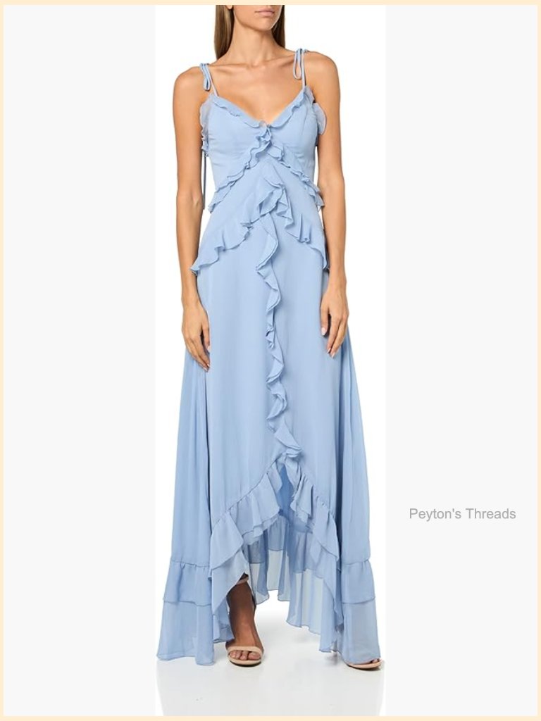 Ruffle High Low Maxi Dress Tie Strap Wedding Guest Gown